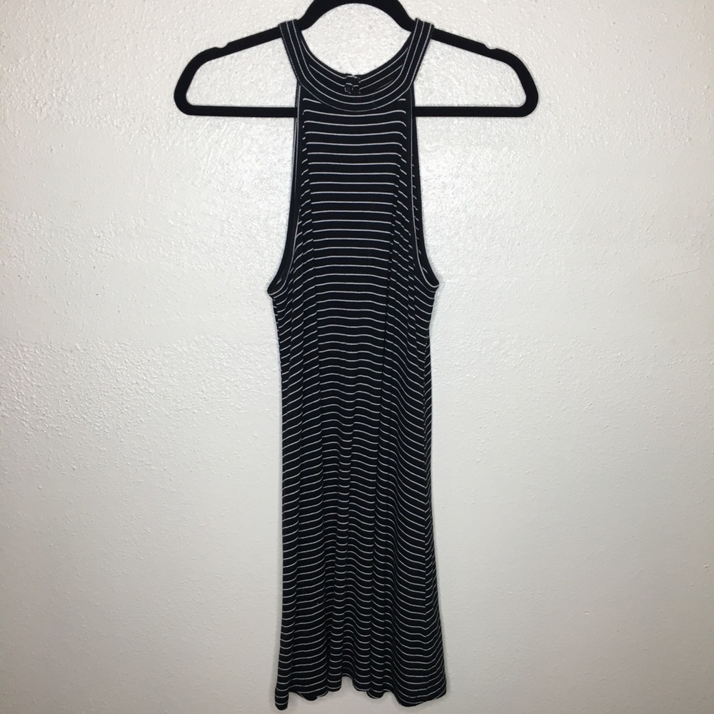 American Eagle Soft & Sexy Striped Jersey Knit Ribbed Halter Neckline Dress M